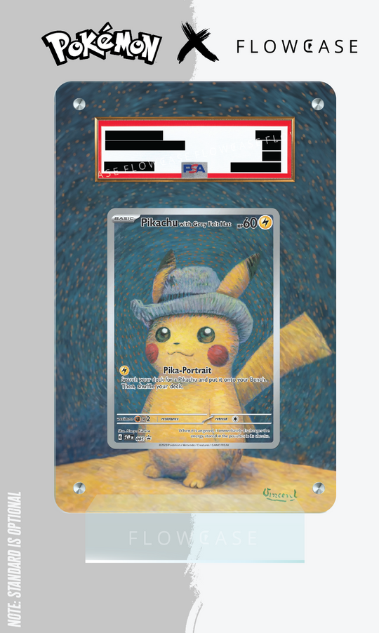 Custom Art Work Graded Card Case - Pikachu with Grey Felt Hat